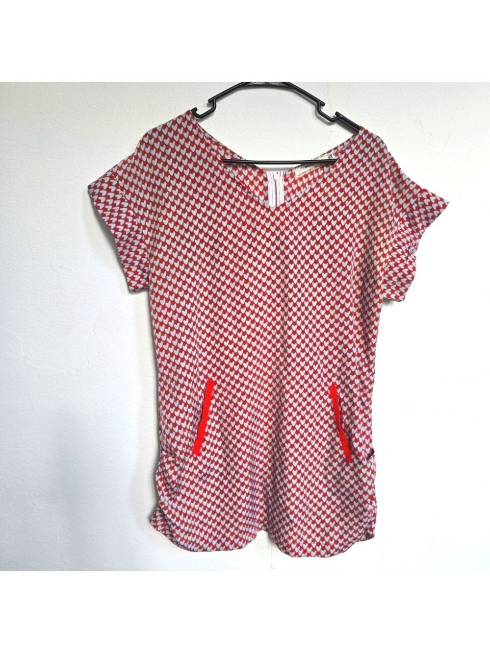 Clothing Co Red Blue Heart Patterned Women's Tunic Shirt Dress Medium